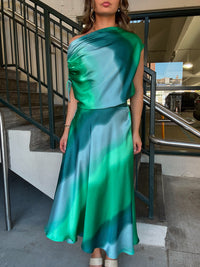 Ombre Satin Midi Swing Skirt