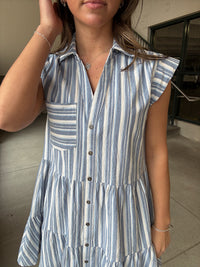 Striped Button Down Tiered Mini Dress