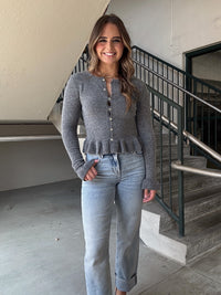Ruffle Hem Cardigan - Charcoal