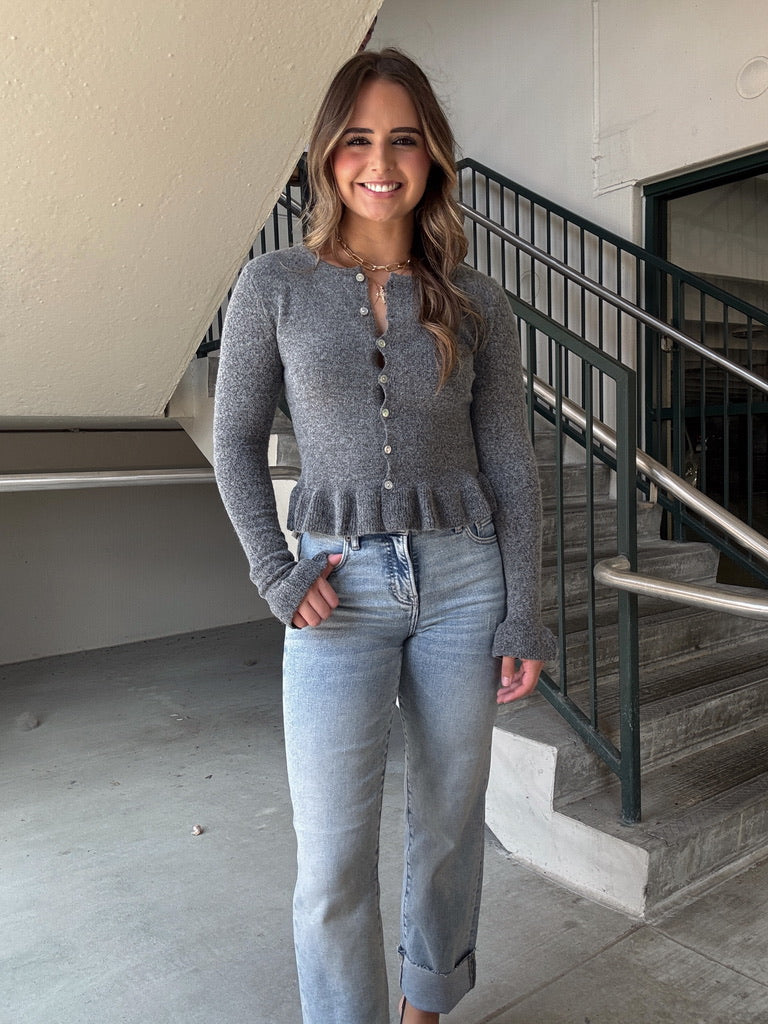 Ruffle Hem Cardigan - Charcoal
