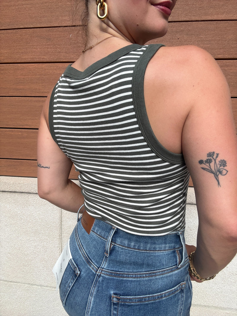 Z Supply Elin Stripe Rib Tank - Dark Agave