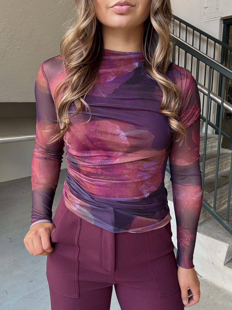 Autumn Floral Mesh Top