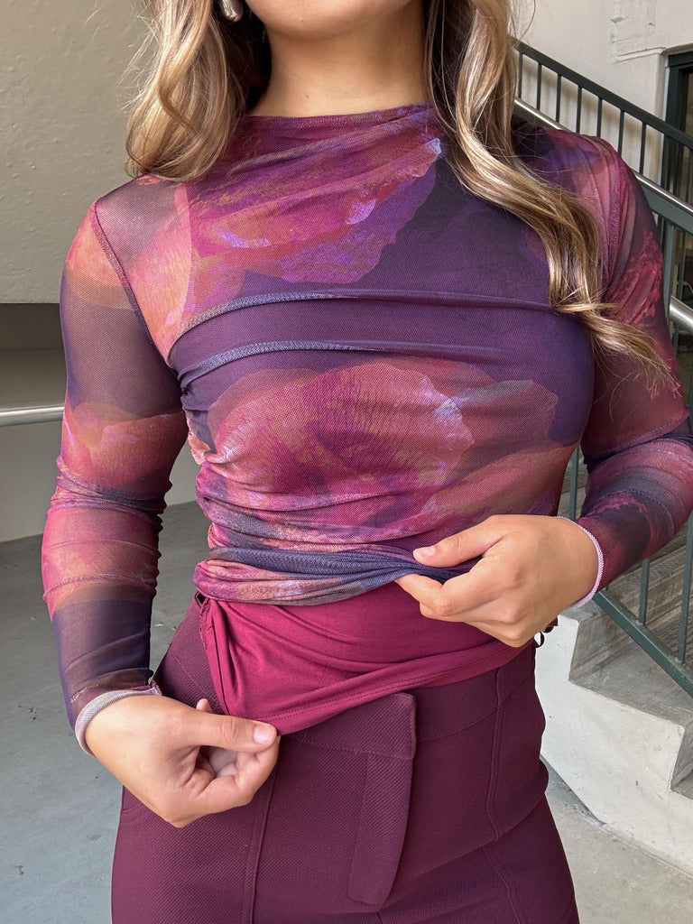 Autumn Floral Mesh Top