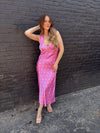 ASTR Bow Strap Satin Dress - Pink Dot