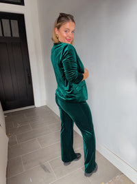 Velour Wide Leg Pant - Emerald