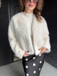Faux Fur Open Jacket - Ivory