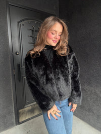 Faux Fur Open Jacket - Black