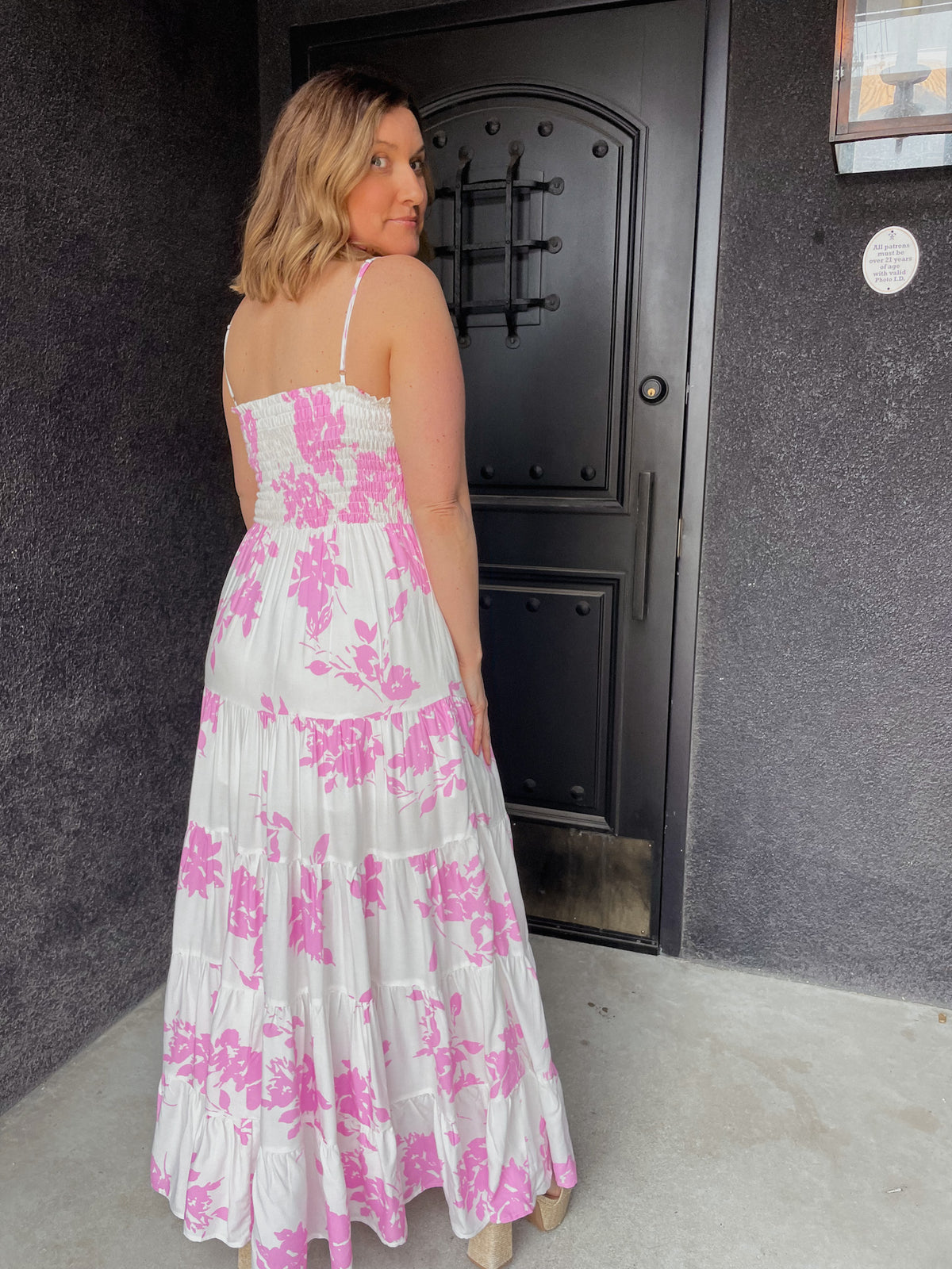 Tiered Pink Floral Maxi Dress
