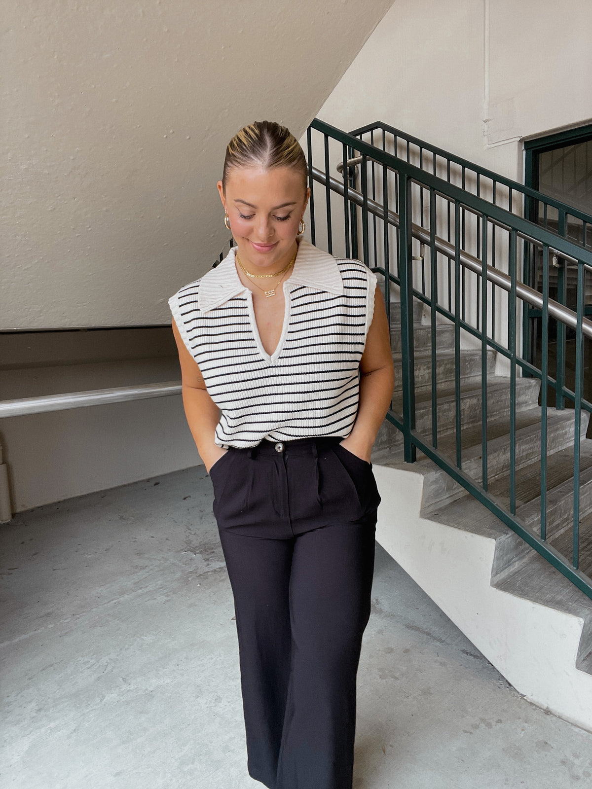 B/W Striped Sweater Vest