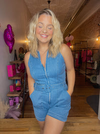 Zip Up Denim Romper