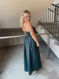 Shirred Tie Back Midi Dress