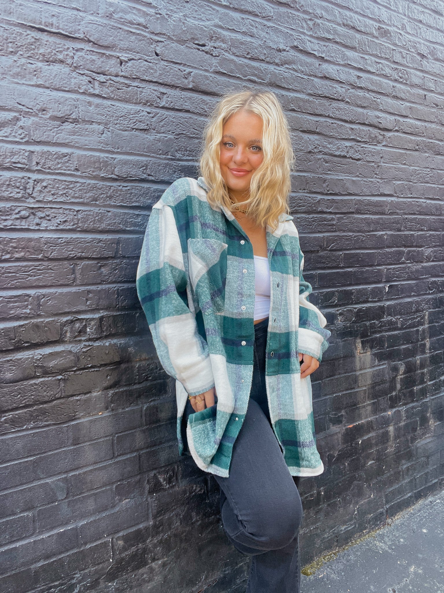 Plaid Oversized Jacket - Green
