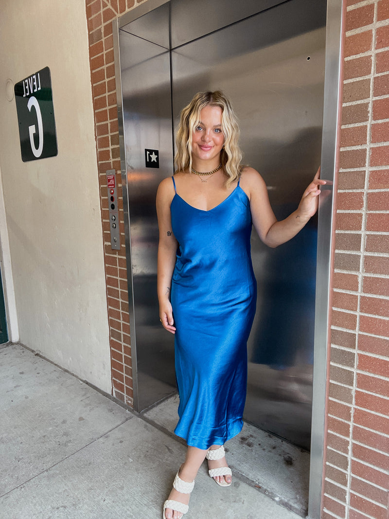 Lucy Paris Colette Slip Bias Dress - Blue
