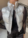 Crop Puff Vest - Silver