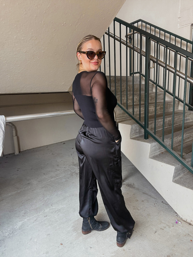 Silky Black Drawstring Jogger