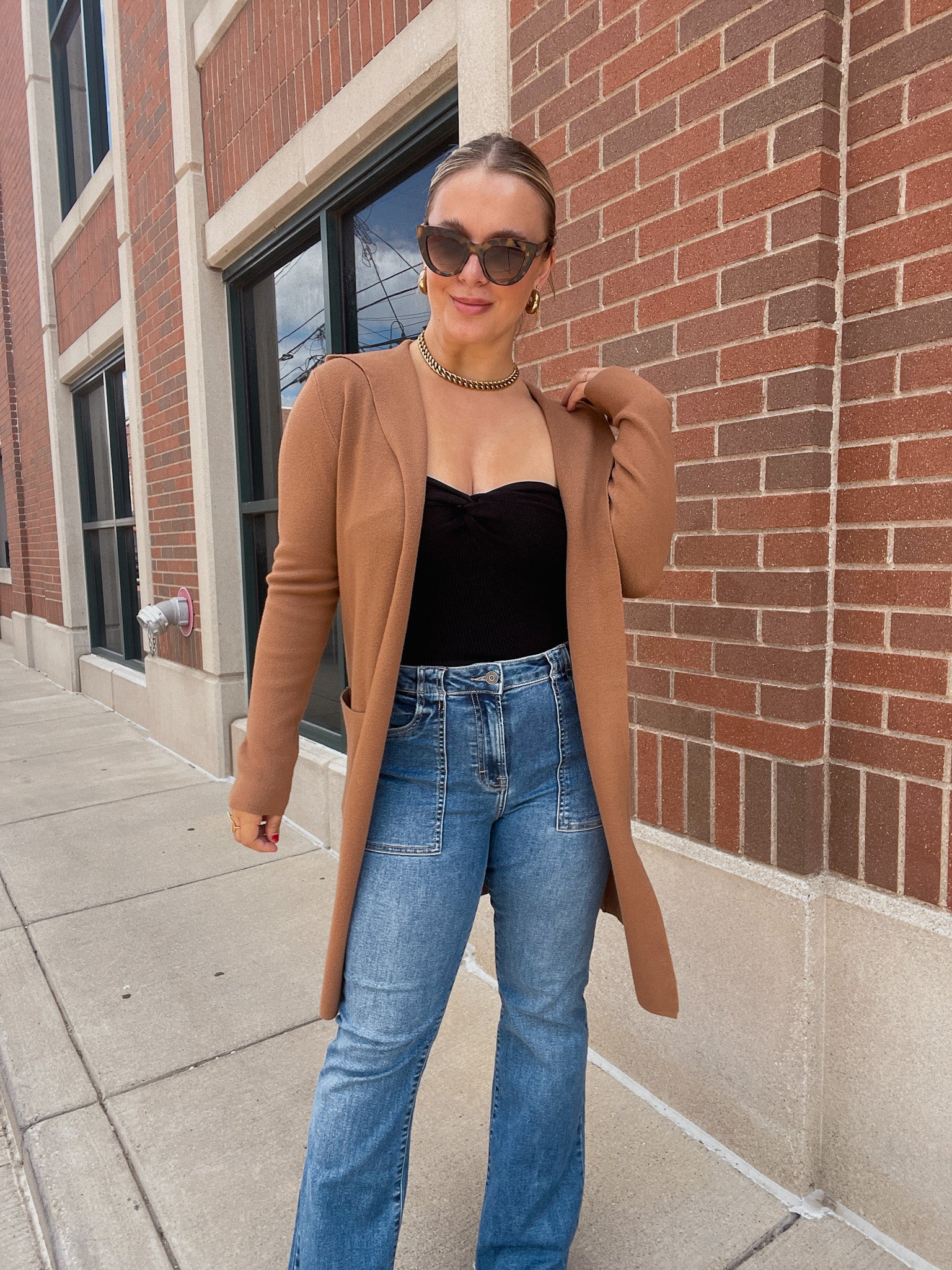 Hooded Open Cardigan - Brown