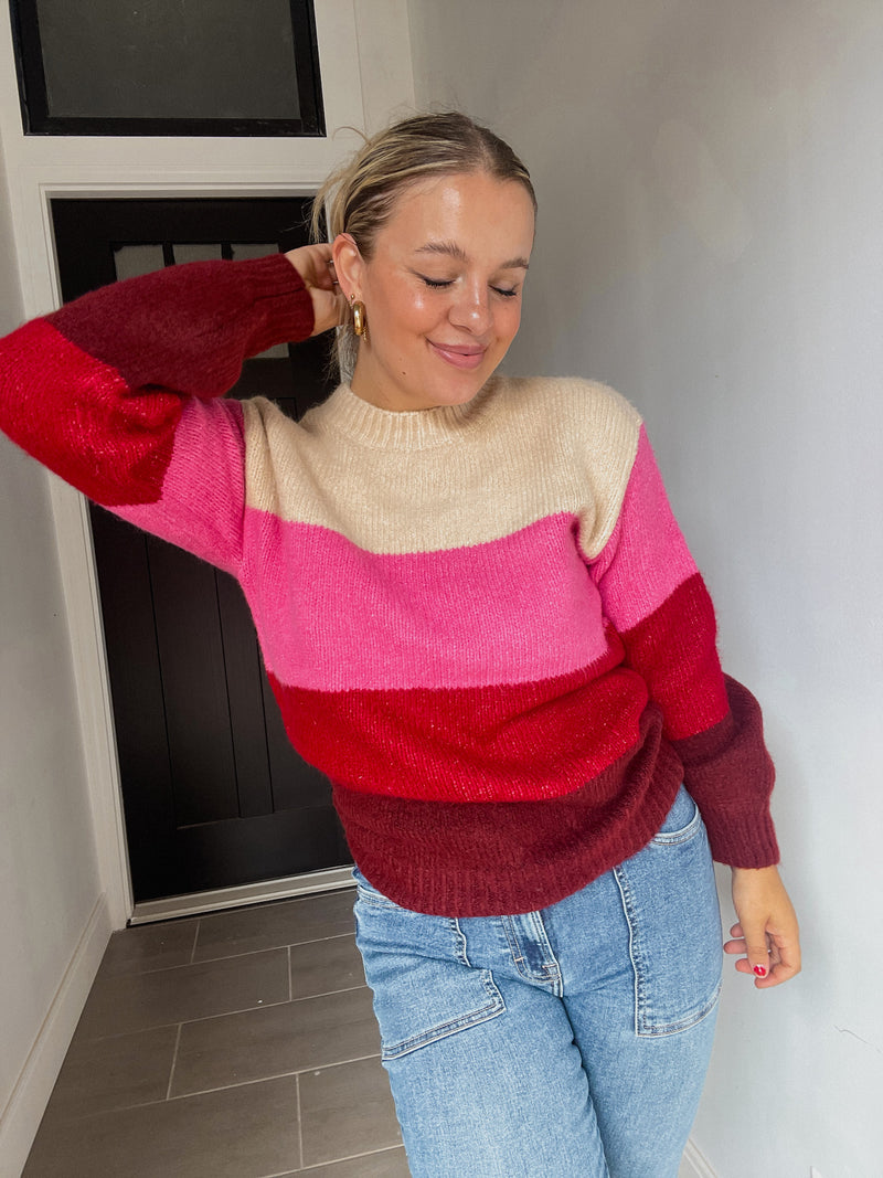 Berry Pink Color Block Sweater