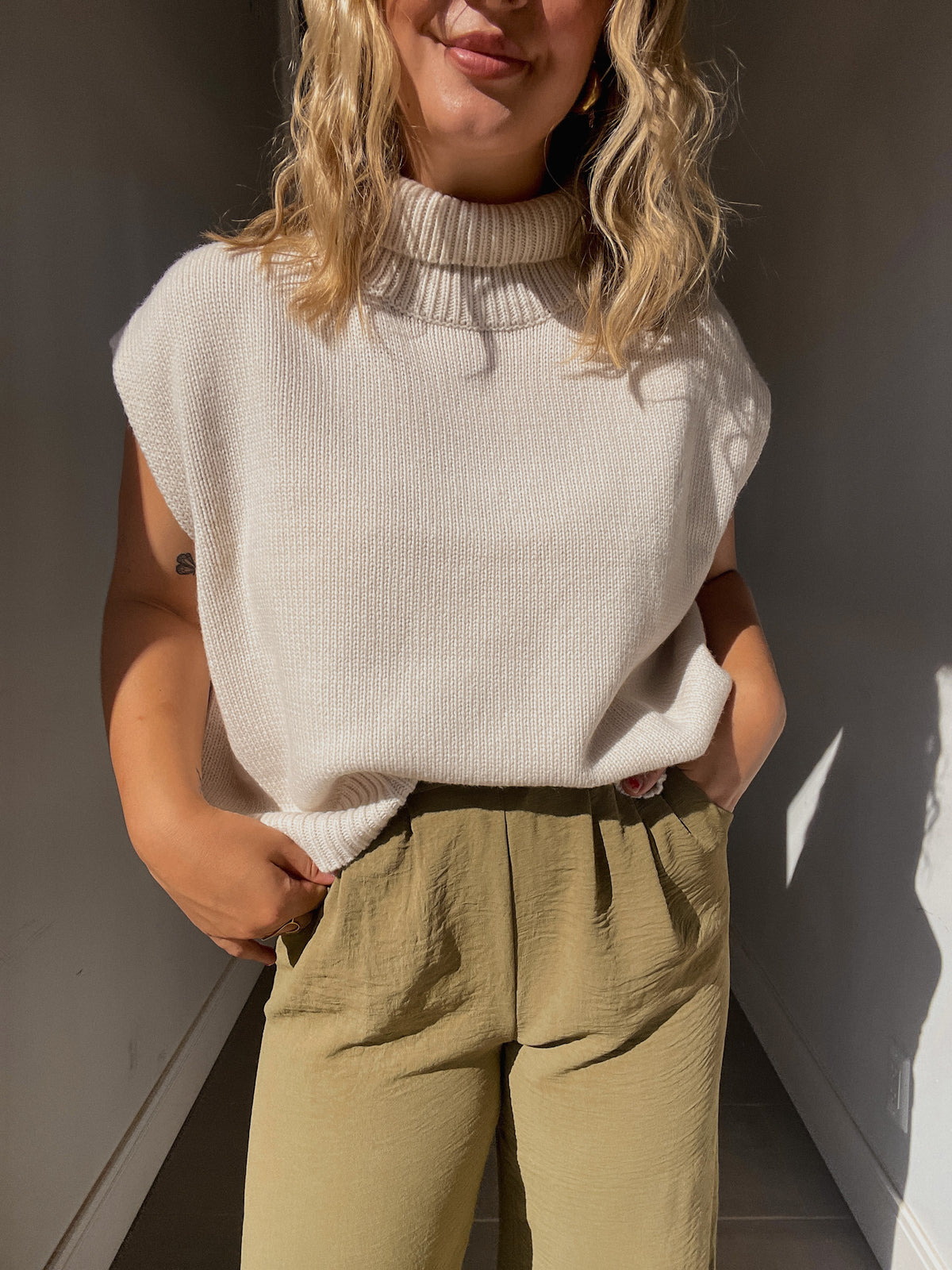 Cream Mock Neck Vest