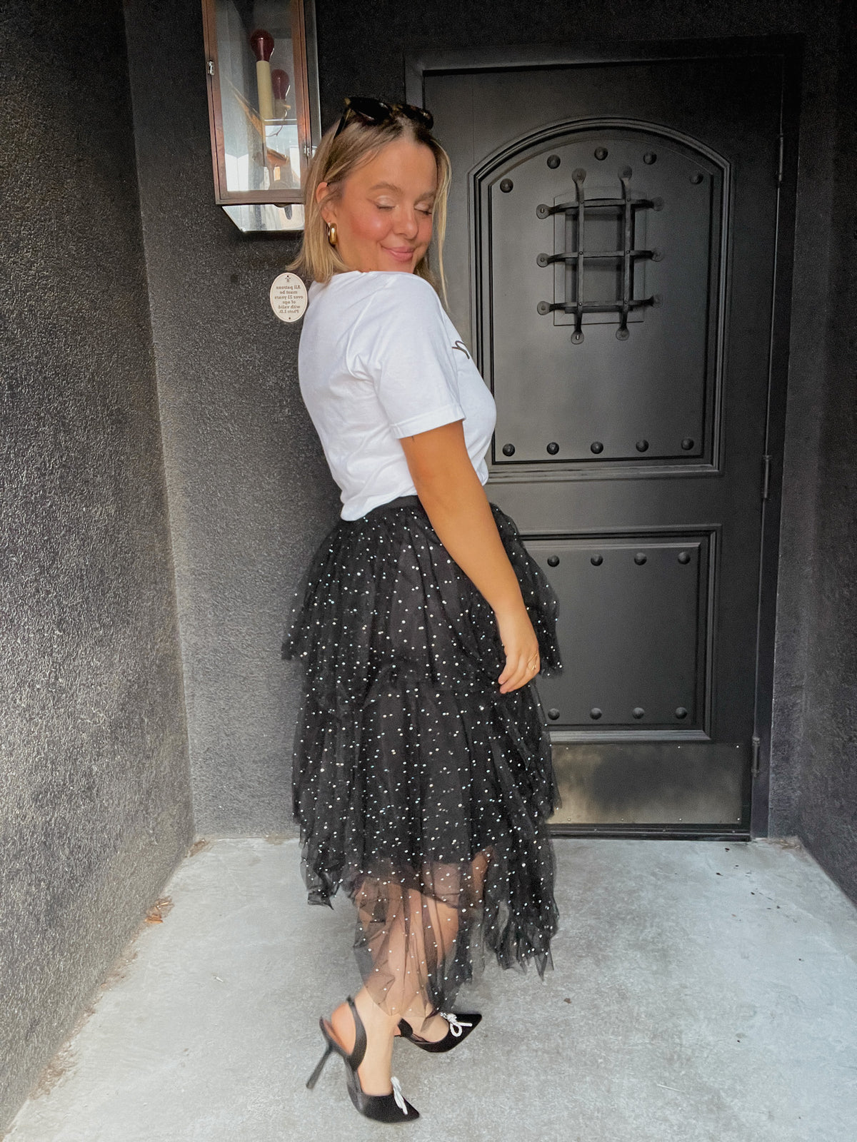 Rhinestone Tulle Skirt - Black