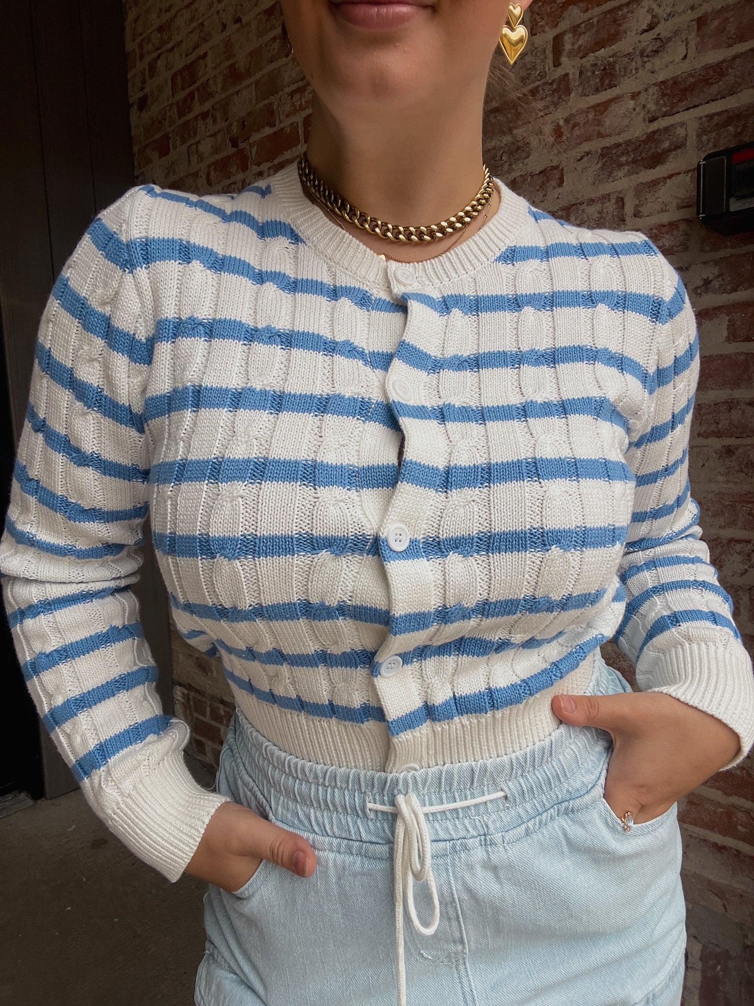 Striped Sweater Cardigan - Sky