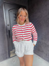 Striped Sweater Cardigan - Red