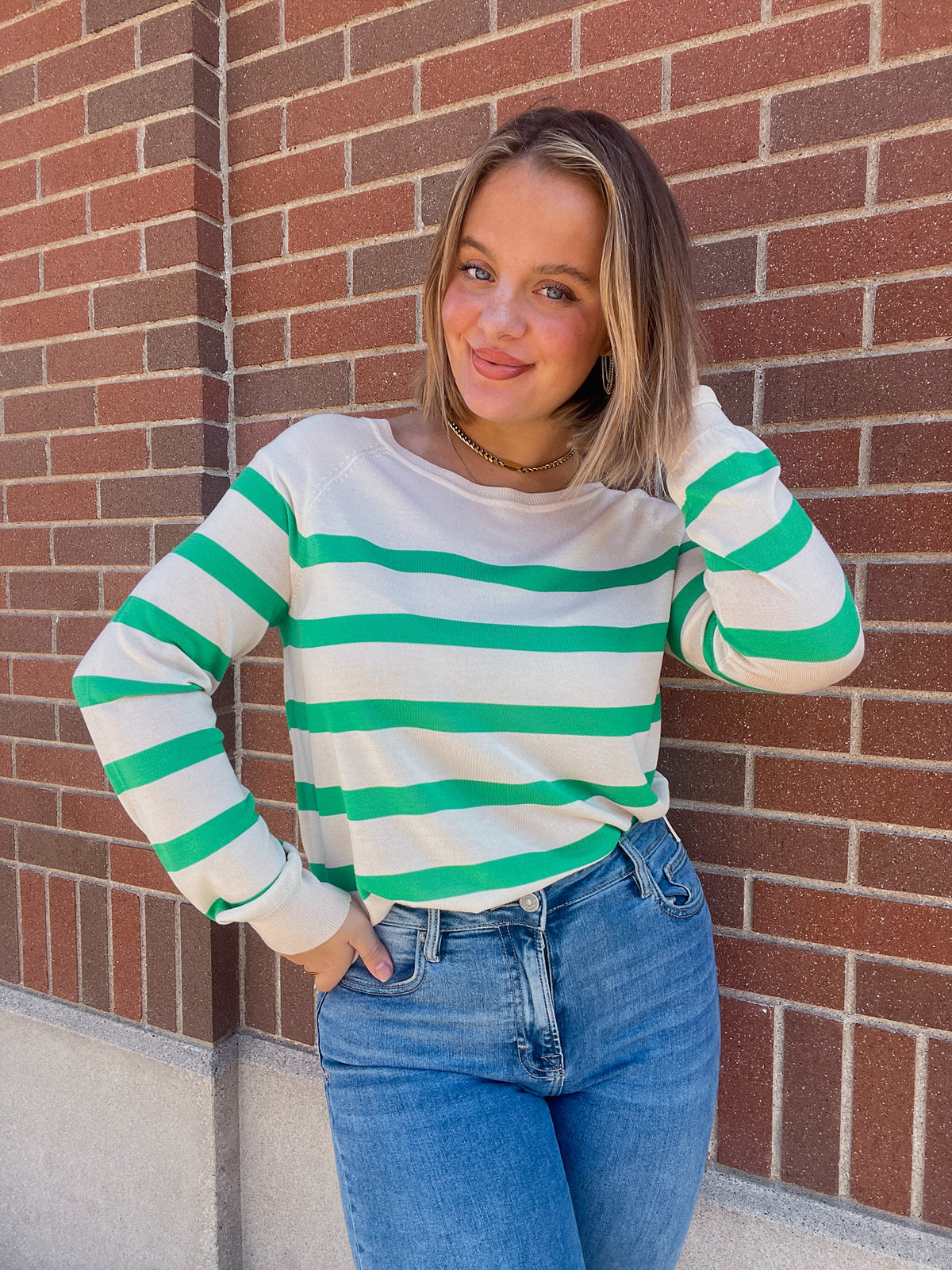 Striped Pullover Sweater - Kelly Green
