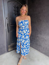 Loveliest Choice Blue Floral Strapless Midi Dress