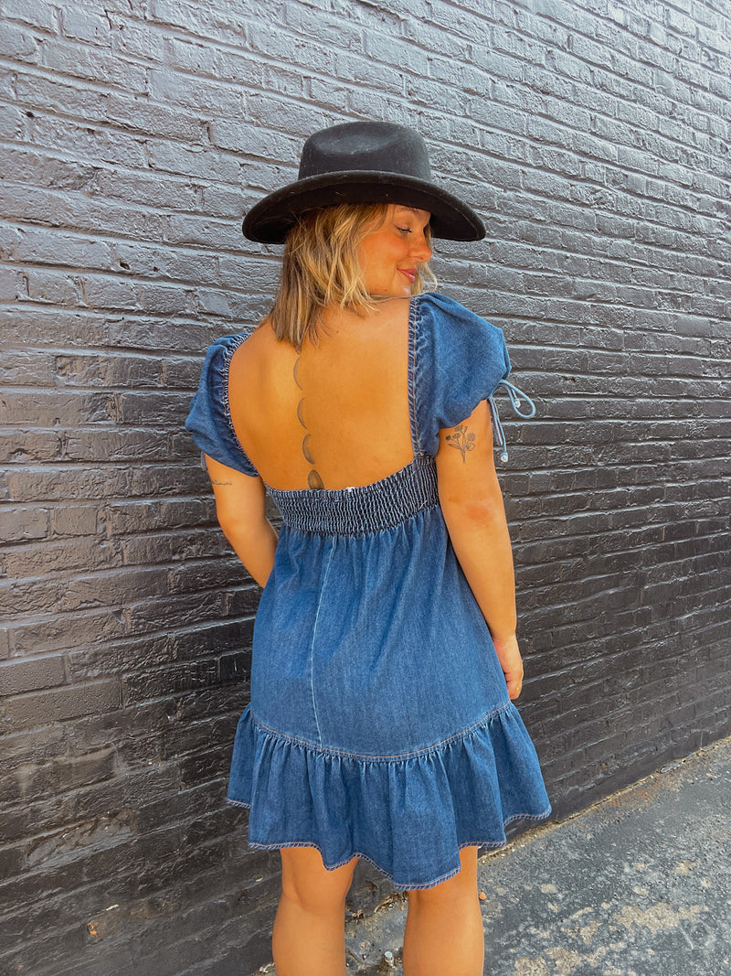 Denim Puff Sleeve Mini Dress