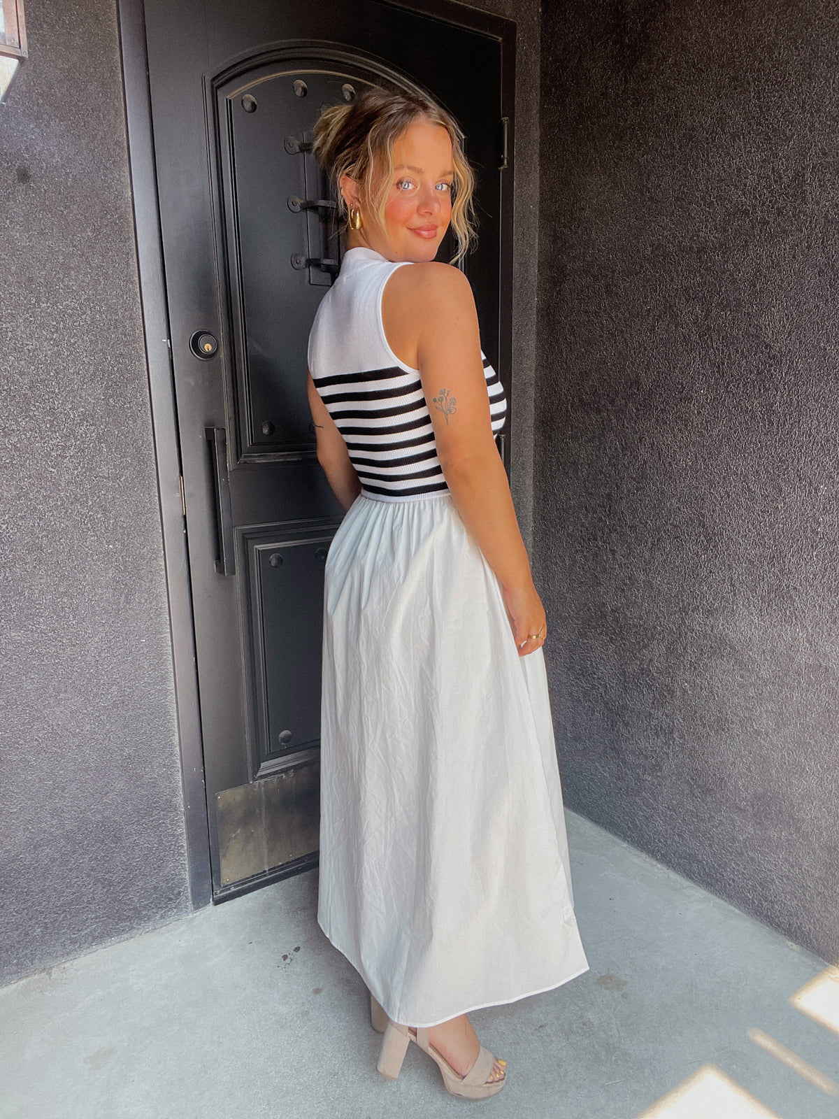 Striped Sleeveless Dress - White