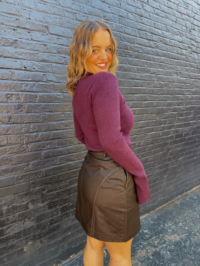 Elaine Power Shoulder Mock Neck Sweater Top