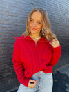 Cable Knit Quarter-Zip Sweater - Red