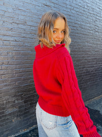 Cable Knit Quarter-Zip Sweater - Red
