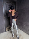 Lupe Straight Faux Leather Metallic Pants