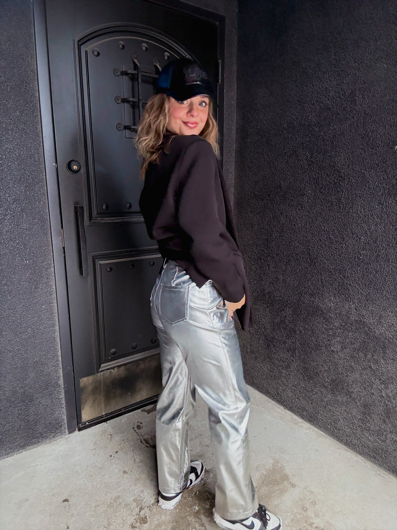 Lupe Straight Faux Leather Metallic Pants