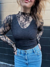 LS Floral Mesh Top - Black