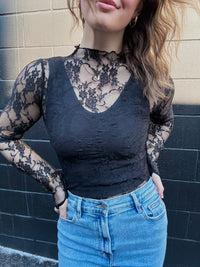 LS Floral Mesh Top - Black