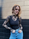 LS Floral Mesh Top - Black