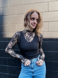 LS Floral Mesh Top - Black