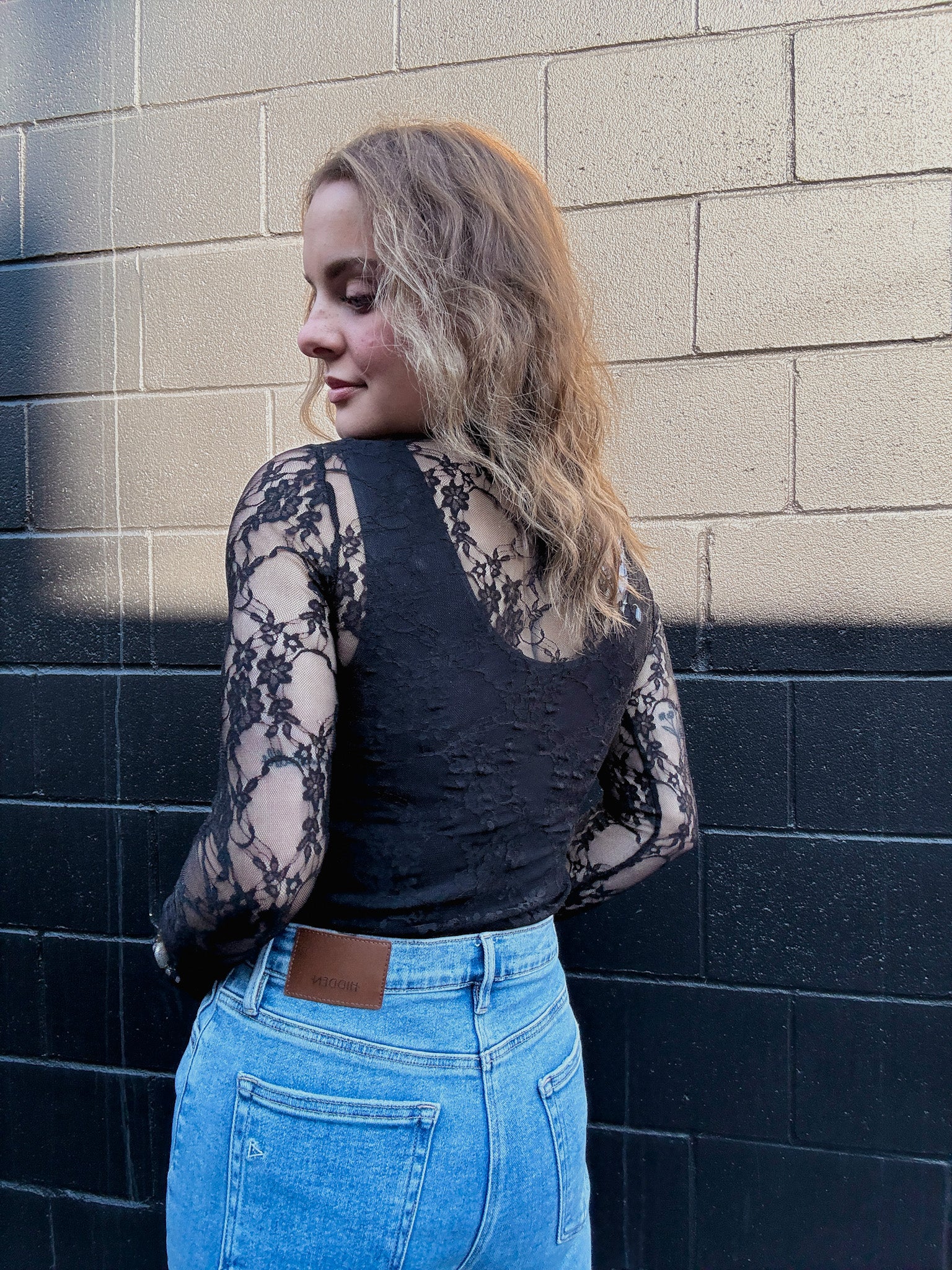 LS Floral Mesh Top - Black