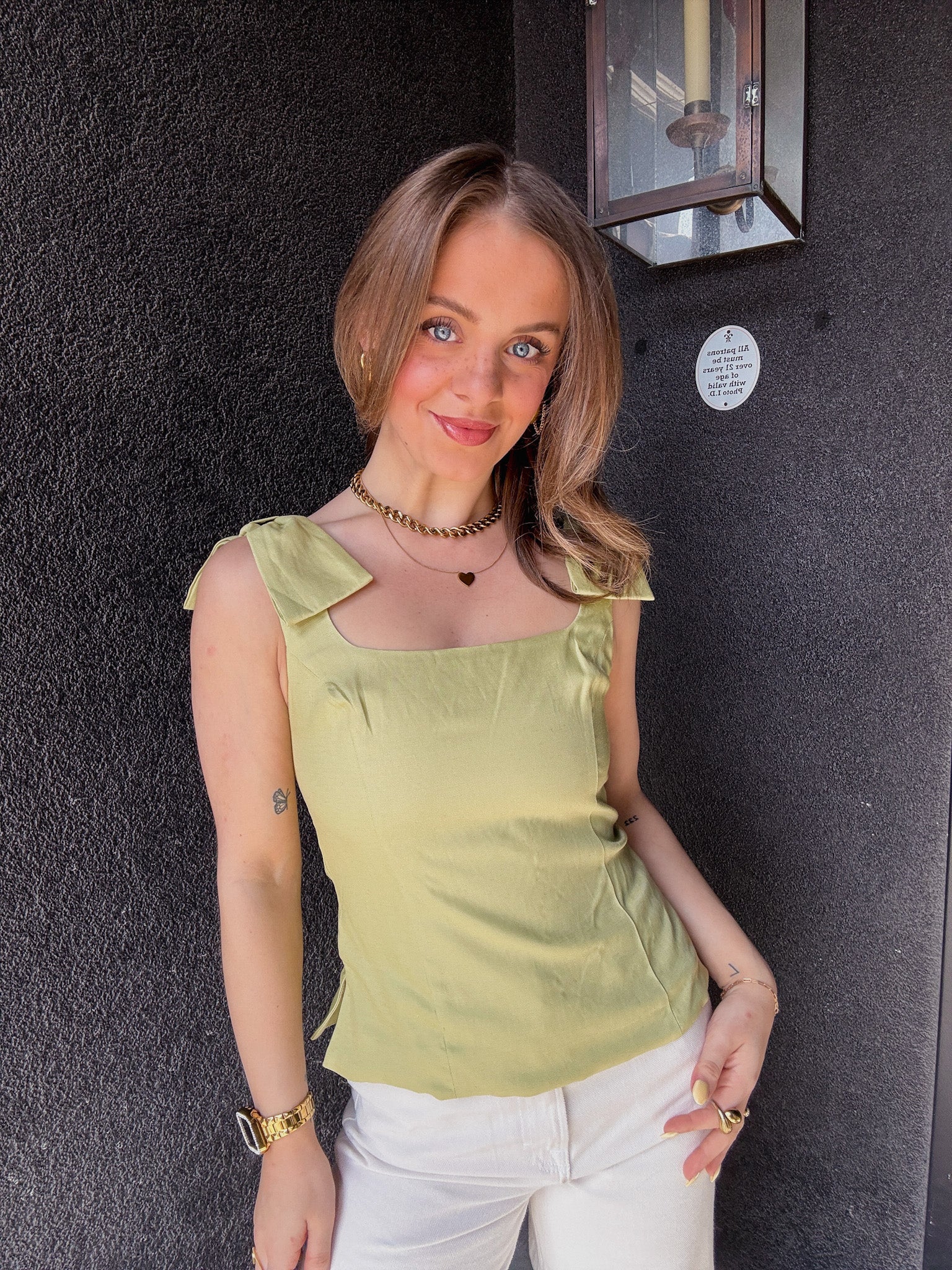 ASTR Jessica Bow Detail Sleeveless Top - Matcha