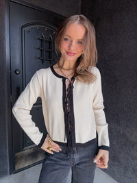Contrast Tie Front Cardigan