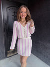 Striped Terry Sweater Set - Cream / Pink