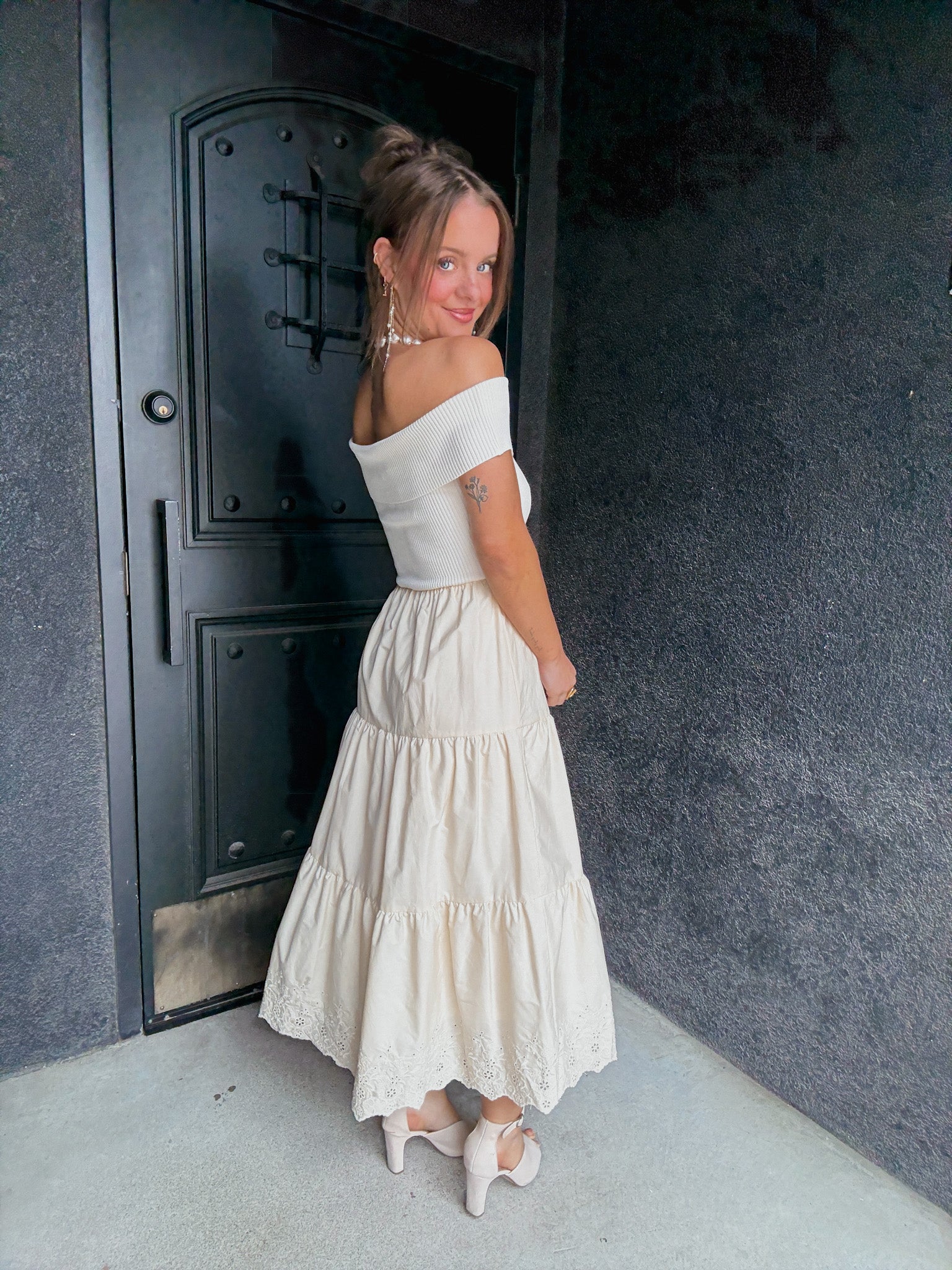 Eyelet Hem Midi Dress