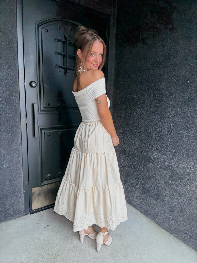Eyelet Hem Midi Dress