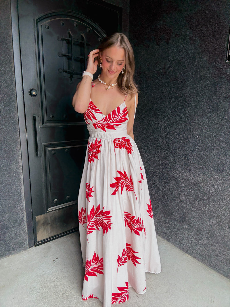 Printed Cami Maxi Dress - Red / Cream hellofancyboutique.com Printed Cami Maxi Dress - Red / Cream hellofancyboutique.com