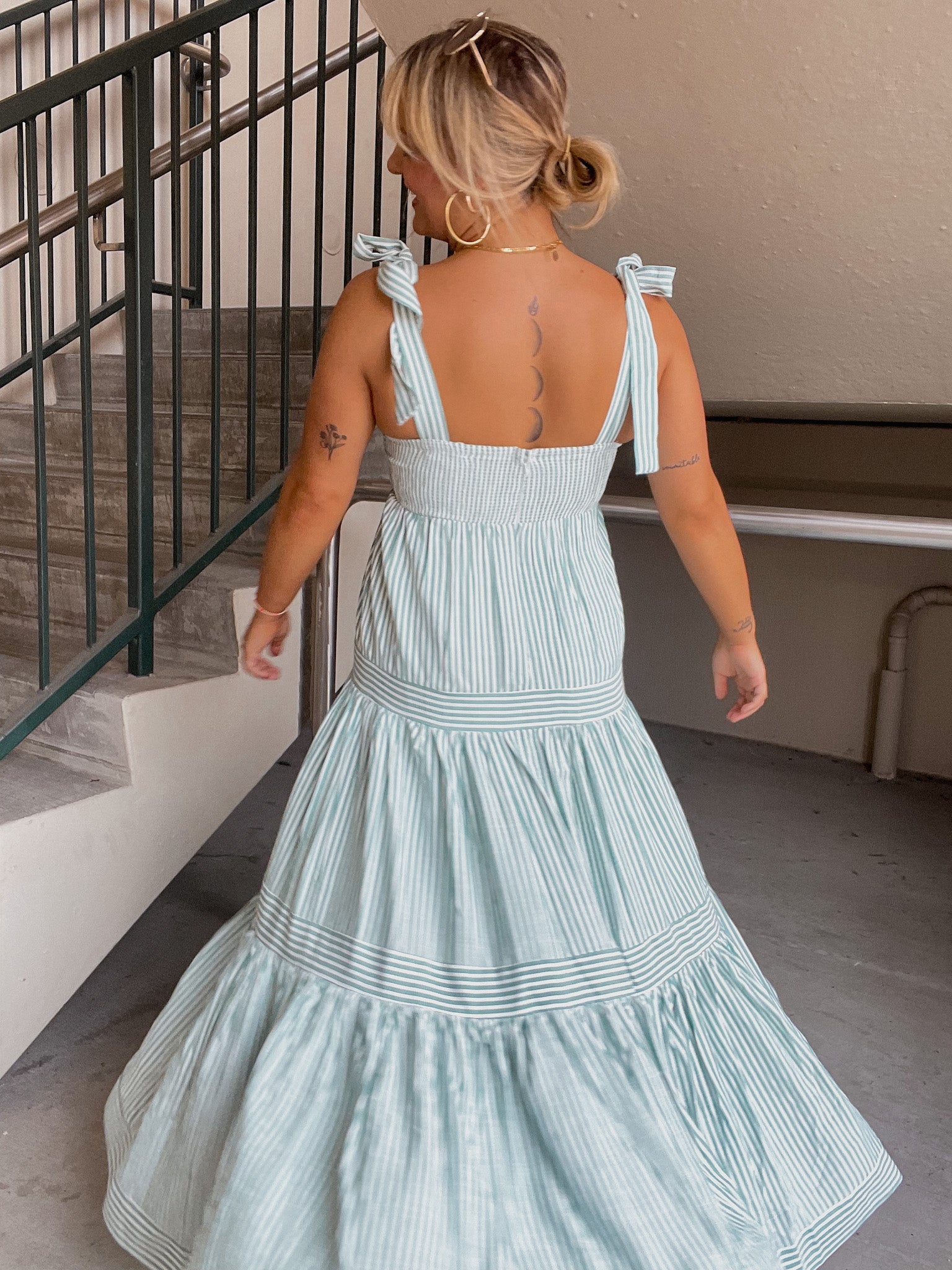 blue and green striped maxi dress GREEN & BLUE STRIPED MAXI DRESS