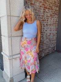 Pastel Floral Midi Skirt