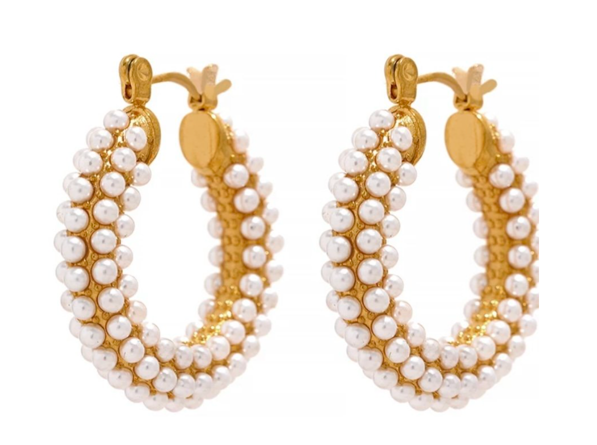 Gold + Pearl Hoops Small