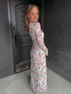 Pink Floral Mesh LS Maxi Dress