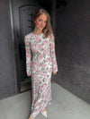 Pink Floral Mesh LS Maxi Dress